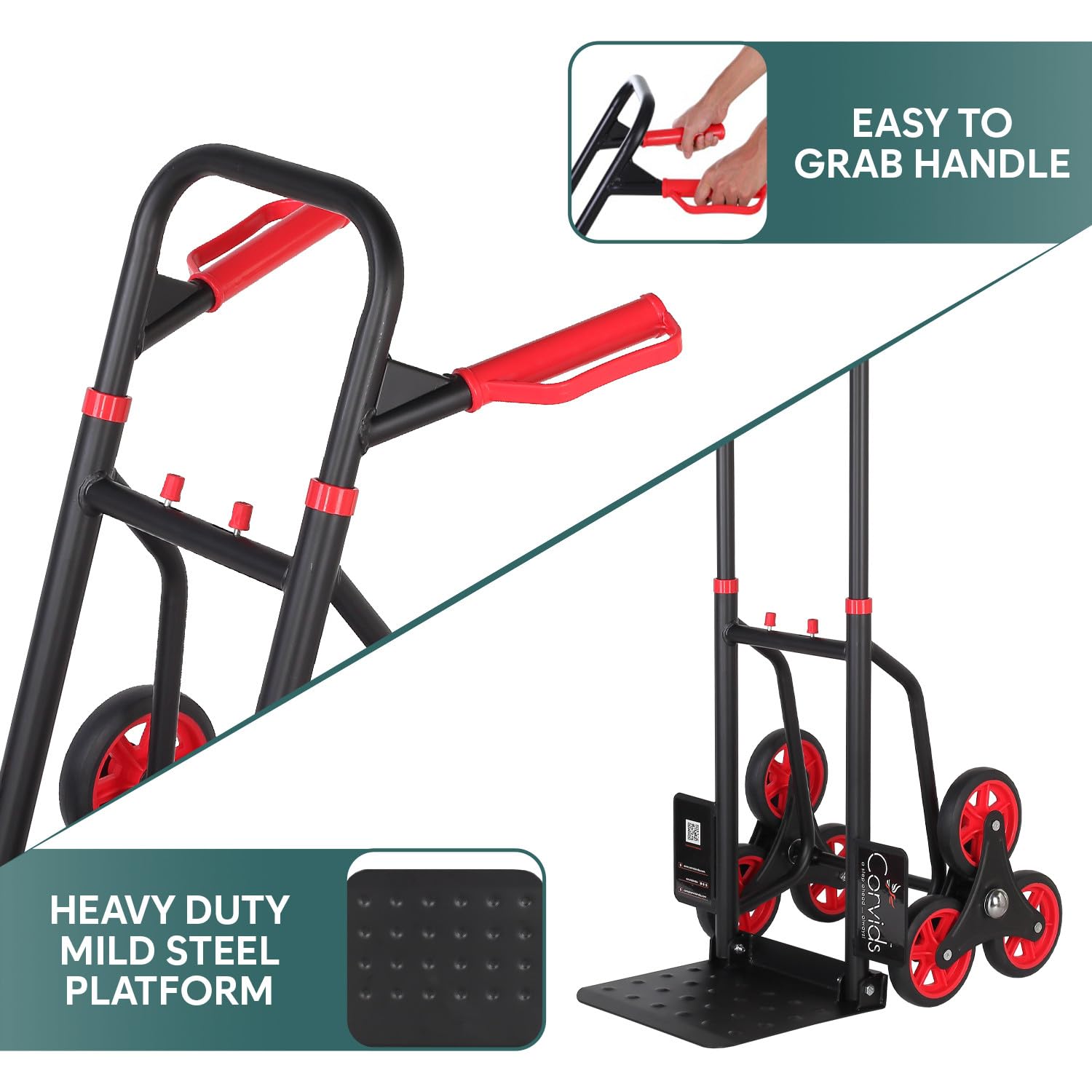 Corvids 150 Kg Stair Climbing Steel Hand Truck, Portable Strong Dolly Cart with Foldable Platform and Extendable Handle Ideal for Home, Office & Industrial Use 2