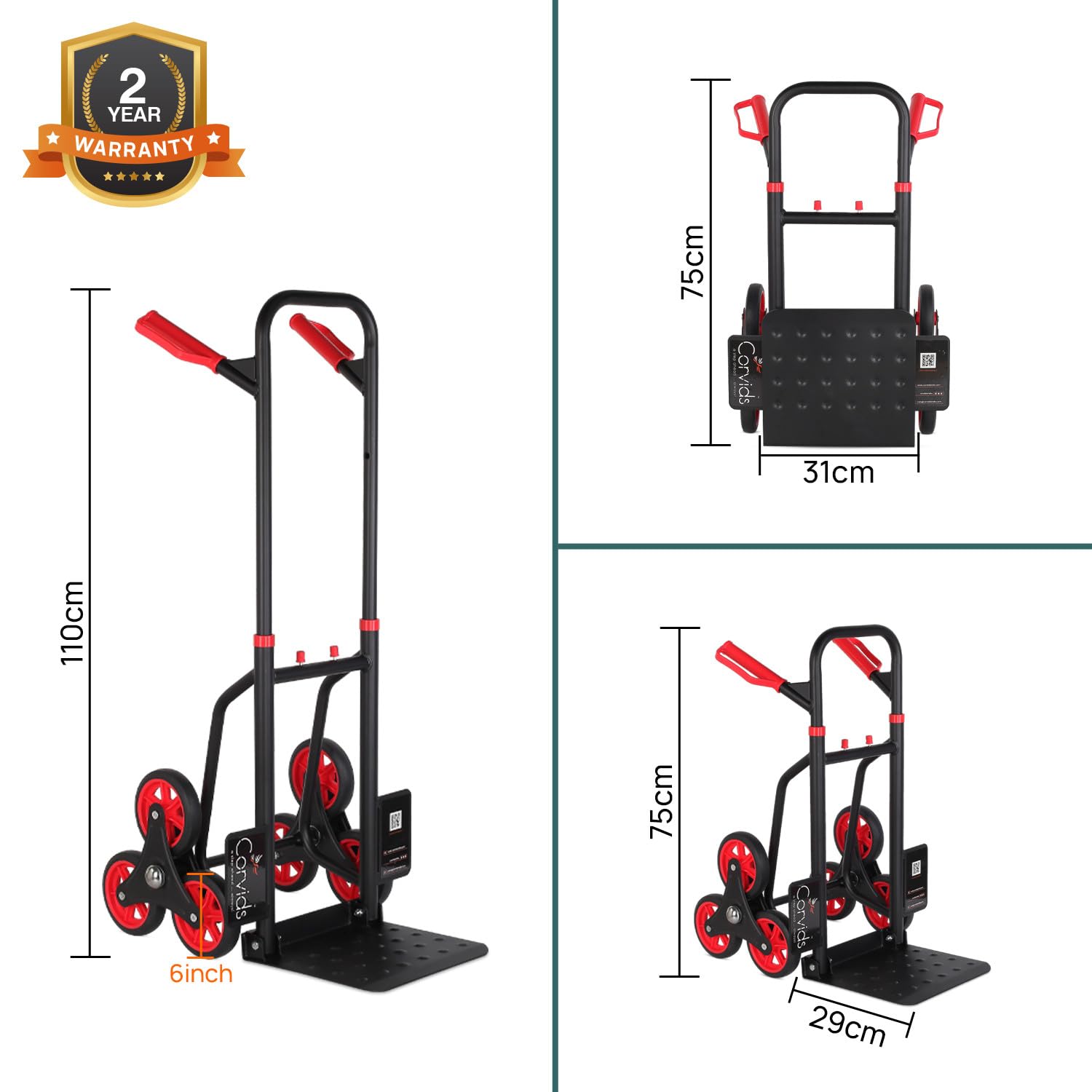Corvids 150 Kg Stair Climbing Steel Hand Truck, Portable Strong Dolly Cart with Foldable Platform and Extendable Handle Ideal for Home, Office & Industrial Use 3