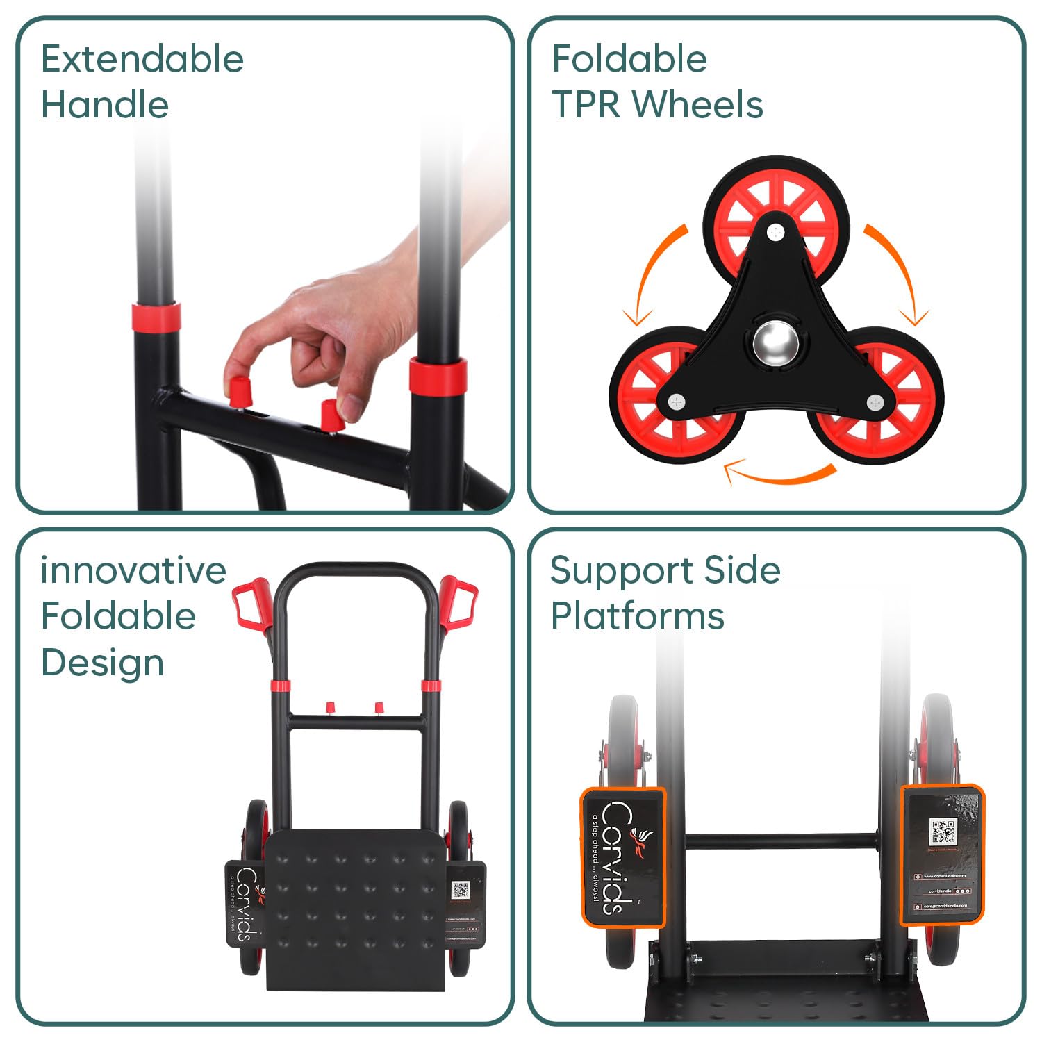 Corvids 150 Kg Stair Climbing Steel Hand Truck, Portable Strong Dolly Cart with Foldable Platform and Extendable Handle Ideal for Home, Office & Industrial Use 4