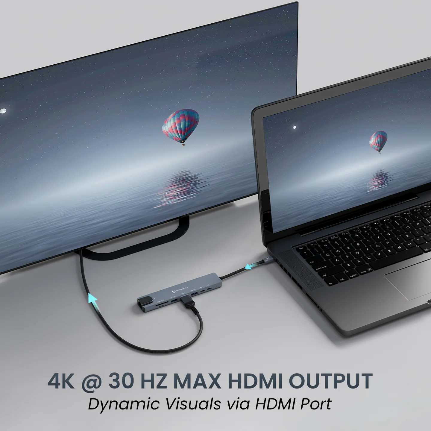 Portronics Mport 8 USB-C USB Hub/Docking Station(8-in-1) with 4K 30Hz HDMI, 100 Mbps Ethernet, USB 3.0, microSD/SD Card Reader, Type-C Data, PD Charging, USB 2.0, Type-C Plug for Laptop, Mac, PC 2