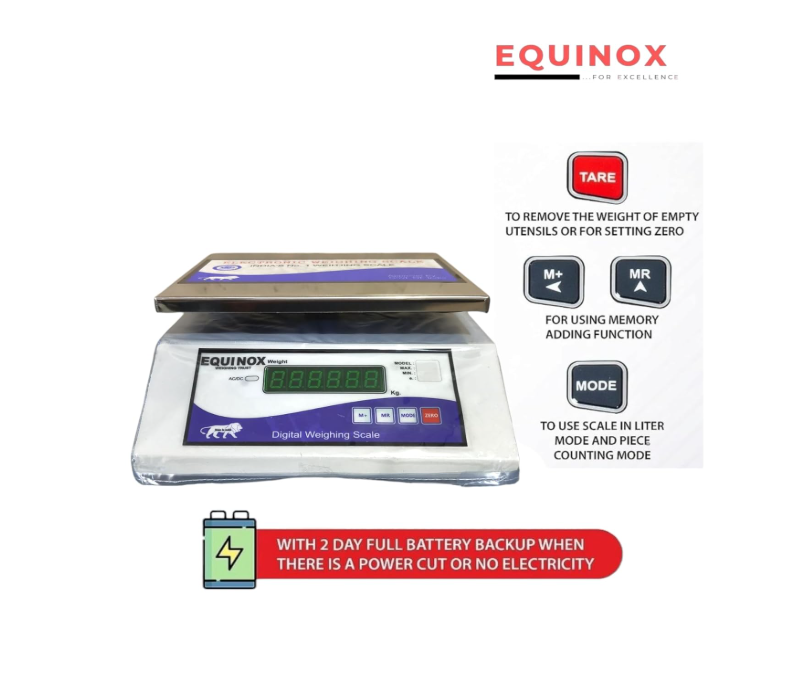 EQUINOX Weighing Scale 20 Kg, Front and Back Green LED display, 1 gram accuracy, Stainless Steel plateform size 180x230 mm 2