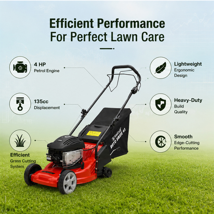 Kisankraft KK-LMP-6419 Self Propelled Petrol Lawn Mower,4HP  3