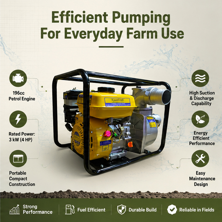 Kisankraft KK-WPP-31, 4-stroke Petrol Operated 3 inch Agriculture Water Pump | Ideal for Irrigation Purposes  3