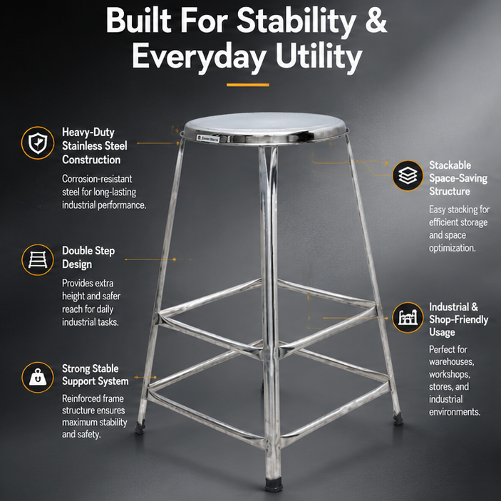 2.5 foot (29.5 inch) Stackable Double Step Steel Stool | Heavy Duty SS Stool pack of 2 3