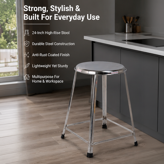 Steel Round Stool Home, Bathroom Multipurpose – 24 Inches, Pack of 2 2