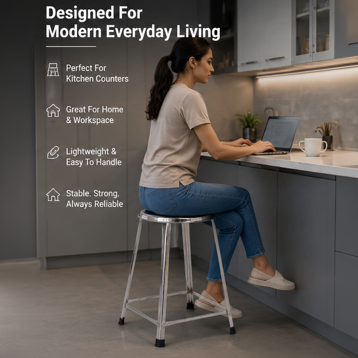 Steel Round Stool Home, Bathroom Multipurpose – 24 Inches, Pack of 2 4