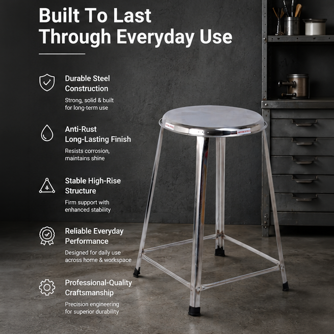 Steel Round Stool Home, Bathroom Multipurpose – 24 Inches, Pack of 2 5
