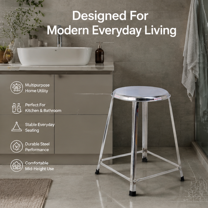Steel Round Stool Home, Bathroom Multipurpose – 21 Inches, Pack of 2 4