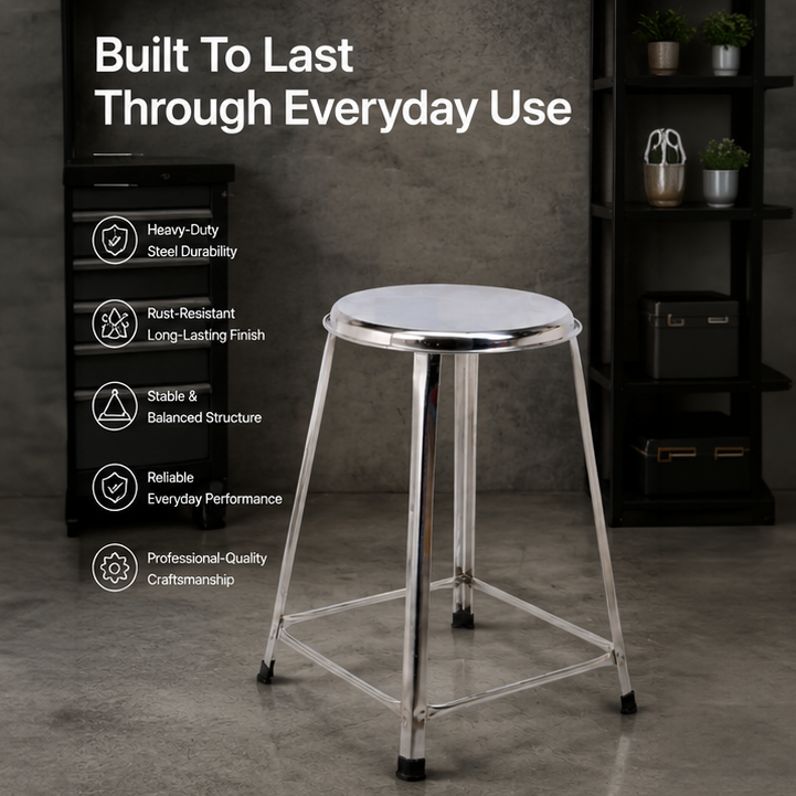 Steel Round Stool Home, Bathroom Multipurpose – 21 Inches, Pack of 2 5