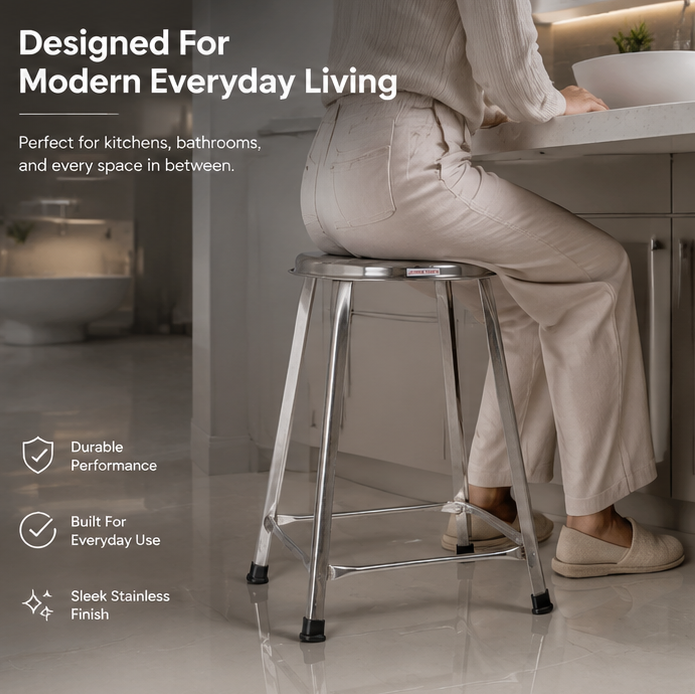 Steel Round Stool Home, Bathroom Multipurpose – 18 Inches, Pack of 2 4