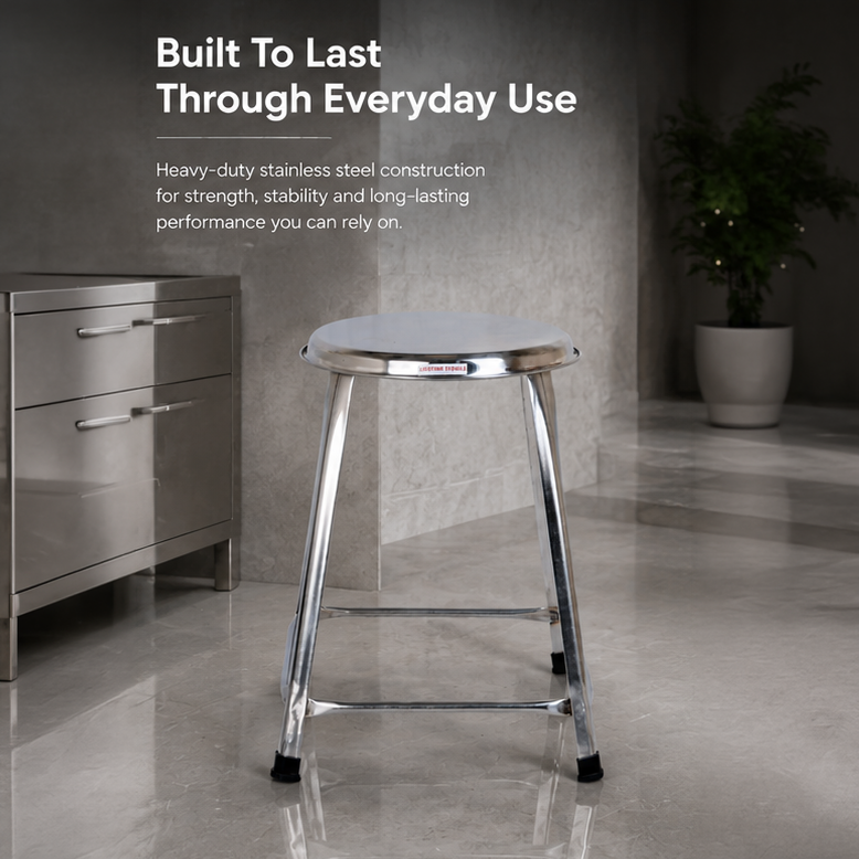 Steel Round Stool Home, Bathroom Multipurpose – 18 Inches, Pack of 2 5