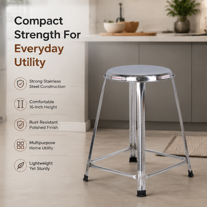 Steel Round Stool Home, Bathroom Multipurpose – 16 Inches, Pack of 2 2