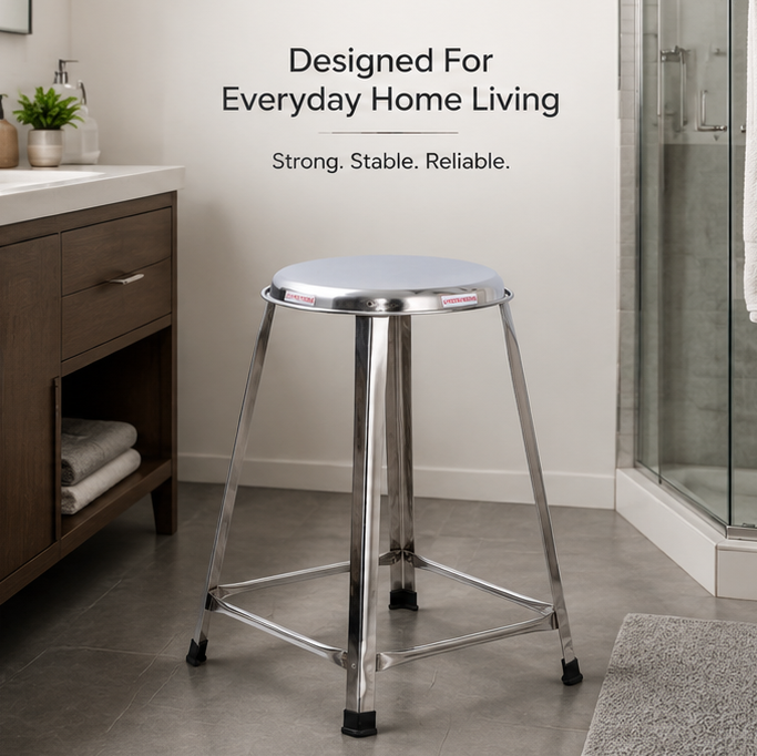 Steel Round Stool Home, Bathroom Multipurpose – 16 Inches, Pack of 2 4