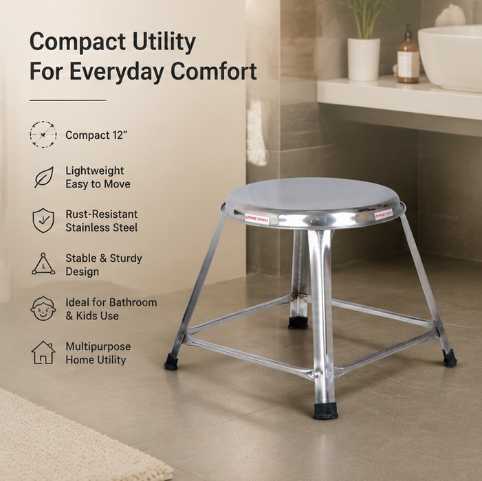 Steel Round Stool Home, Bathroom Multipurpose – 12 Inches, Pack of 2 2