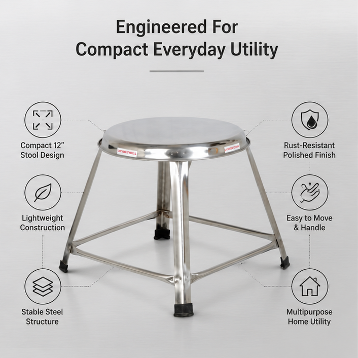 Steel Round Stool Home, Bathroom Multipurpose – 12 Inches, Pack of 2 3