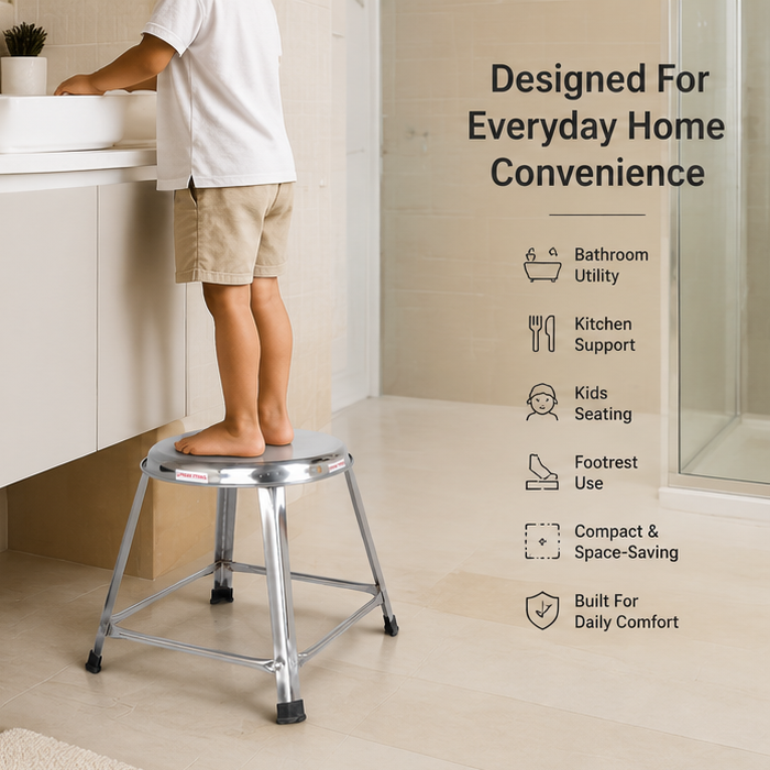 Steel Round Stool Home, Bathroom Multipurpose – 12 Inches, Pack of 2 4