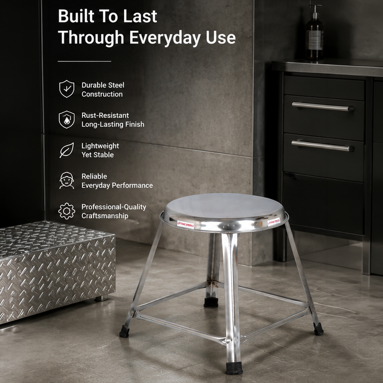 Steel Round Stool Home, Bathroom Multipurpose – 12 Inches, Pack of 2 5