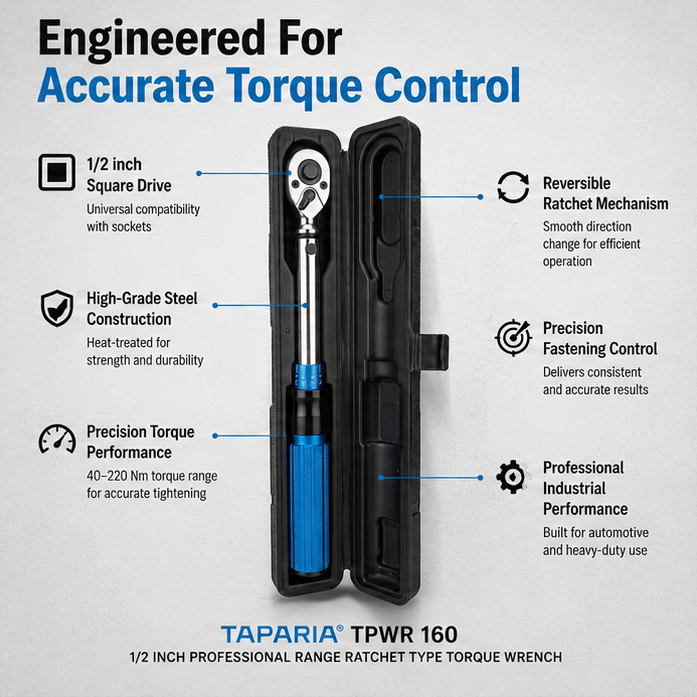 Taparia 1/2 inch 40-220Nm Professional Range Ratchet Type Torque Wrench TPWR 160 3
