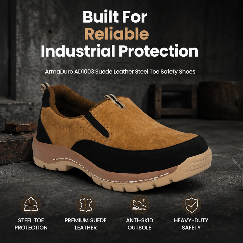Armaduro AD1003 Low Ankle Steel Toe Suede Leather Slip On Safety Shoes (Size: 6) 5