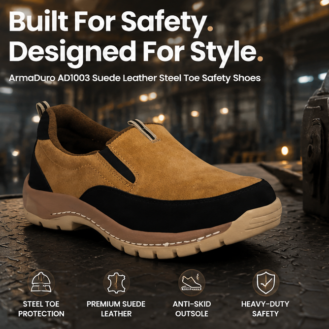 Armaduro AD1003 Low Ankle Steel Toe Suede Leather Slip On Safety Shoes (Size: 11) 2