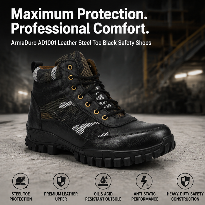 ArmaDuro AD1001 Leather Steel Toe Black Work Safety Shoes, Size: 8 2