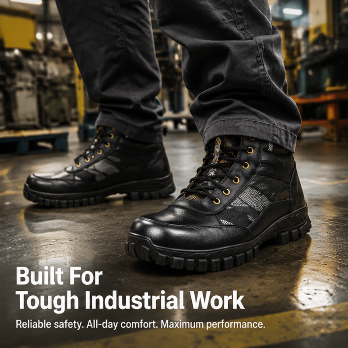 ArmaDuro AD1001 Leather Steel Toe Black Work Safety Shoes, Size: 8 4