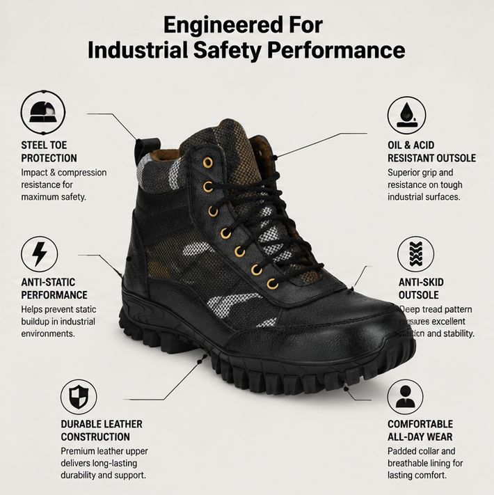 ArmaDuro AD1001 Leather Steel Toe Black Work Safety Shoes, Size: 11 3