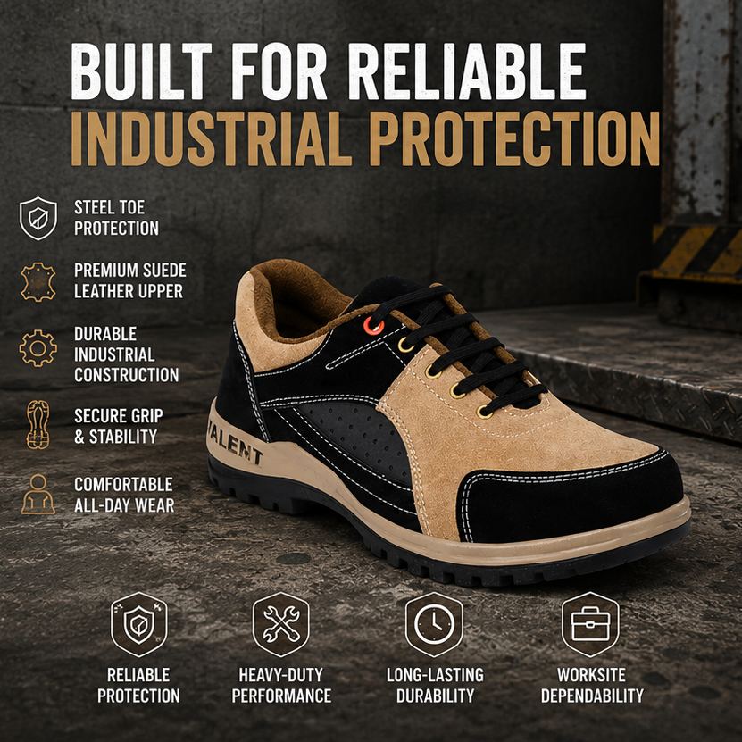 ArmaDuro AD1006 Tan Suede Leather Steel Toe Safety Shoes, Slip-Resistant Sole (Size: 6) 5
