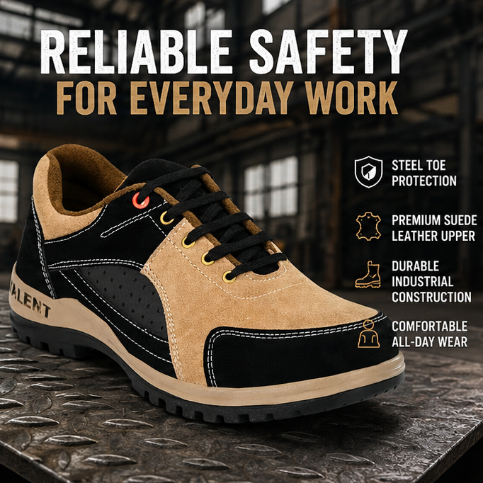 ArmaDuro AD1006 Tan Suede Leather Steel Toe Safety Shoes, Slip-Resistant Sole (Size: 10) 2