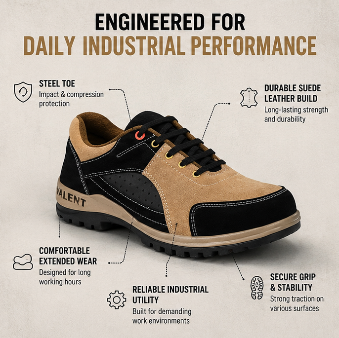ArmaDuro AD1006 Tan Suede Leather Steel Toe Safety Shoes, Slip-Resistant Sole (Size: 10) 3