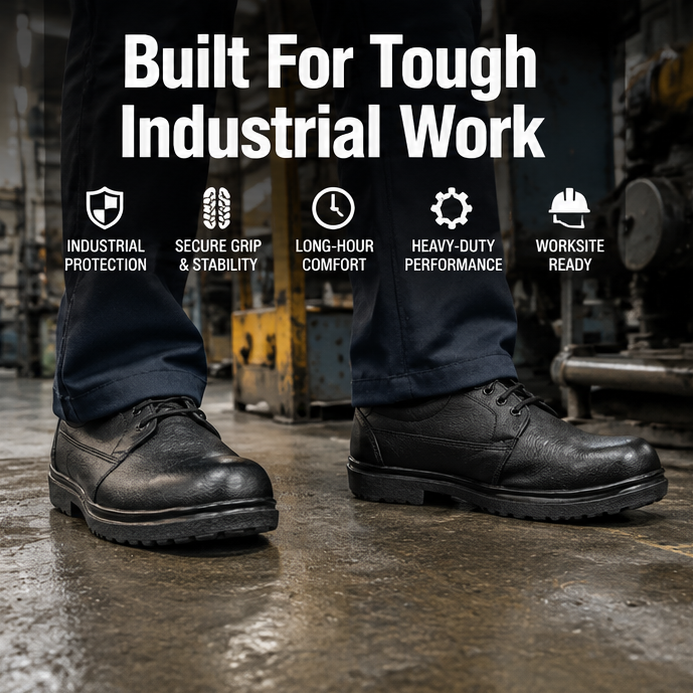 ArmaDuro AD1010 Leather Steel Toe Black Work Safety Shoes, Size: 6 4