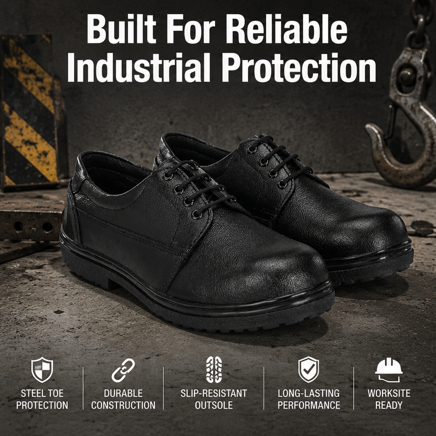 ArmaDuro AD1010 Leather Steel Toe Black Work Safety Shoes, Size: 6 5