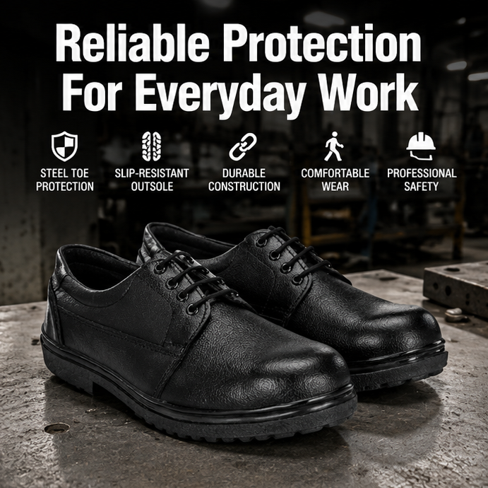 ArmaDuro AD1010 Leather Steel Toe Black Work Safety Shoes, Size: 7 2