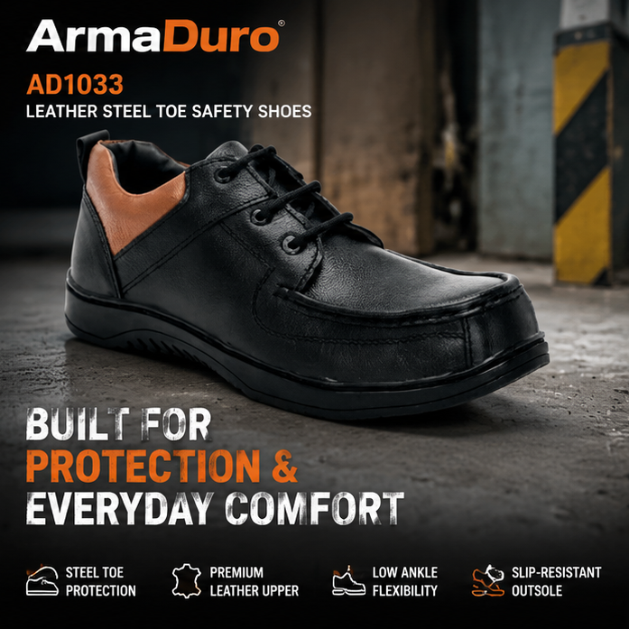 ArmaDuro AD1033 Leather Steel Toe Black Work Safety Shoes 2