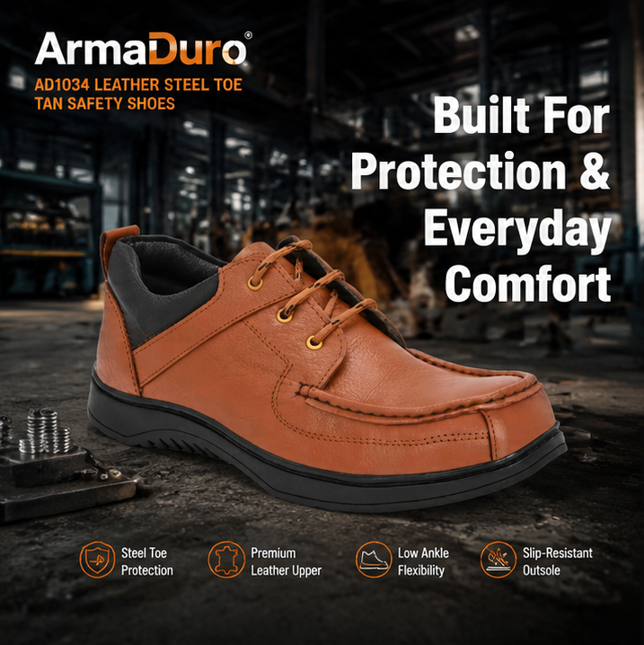 ArmaDuro AD1034 Leather Steel Toe Tan Work Safety Shoes 2