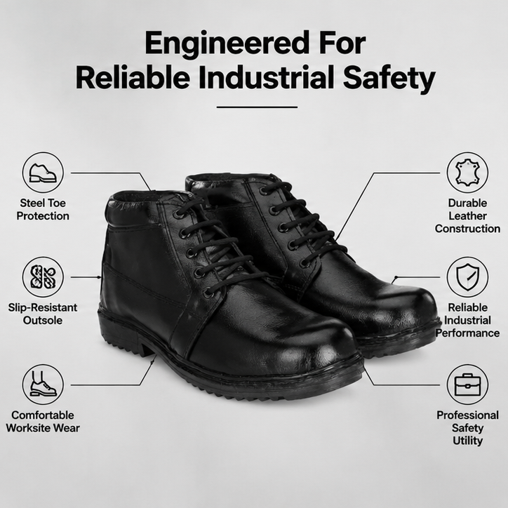 ArmaDuro AD1007 Leather Steel Toe Black Work Safety Shoes, Size: 10 3