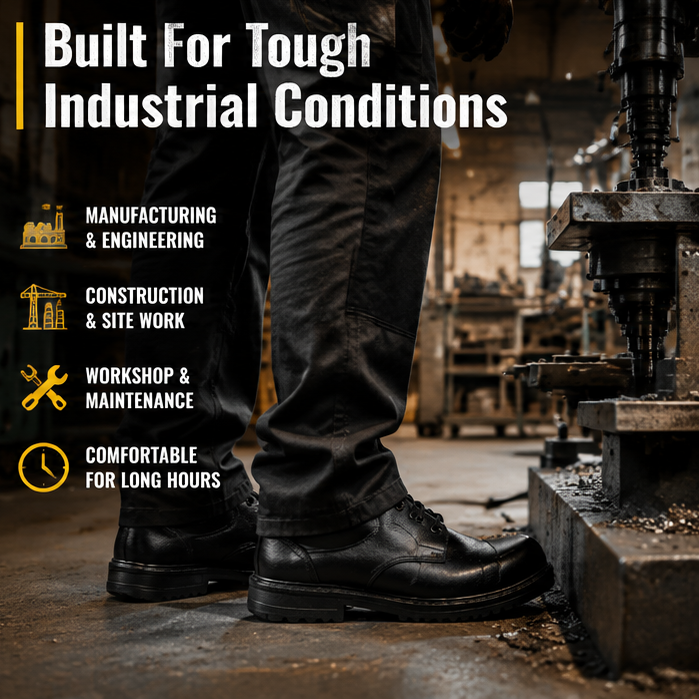 ArmaDuro AD1012 Leather Steel Toe & Synthetic Lining Black Work Safety Shoes, Size: 6 4