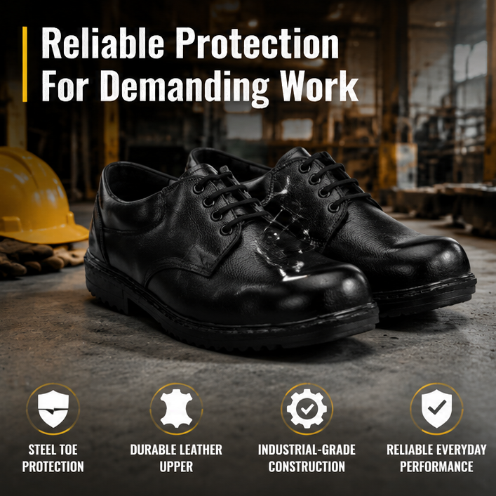 ArmaDuro AD1012 Leather Steel Toe Black Work Safety Shoes, Size: 9 2