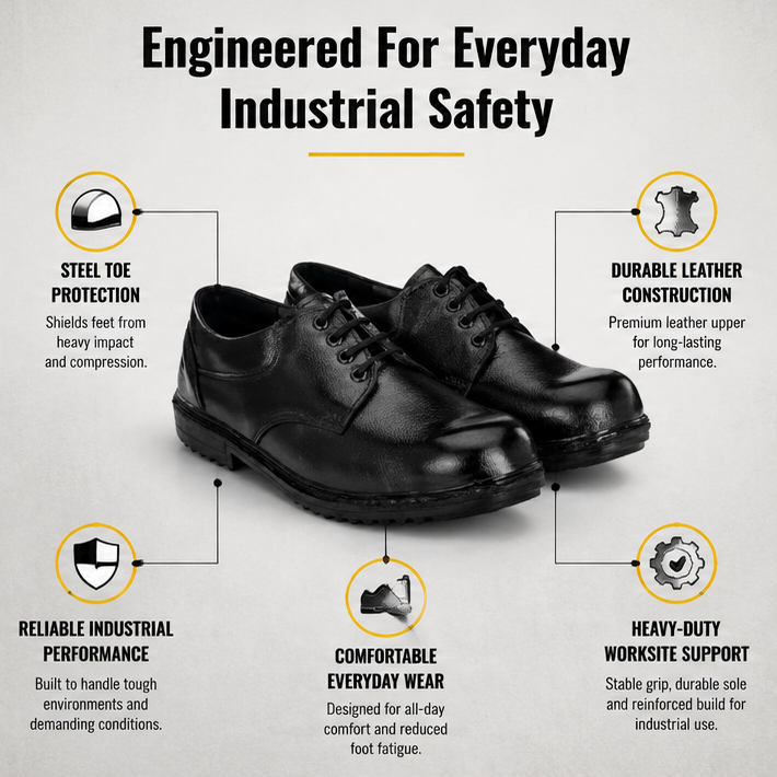 ArmaDuro AD1012 Leather Steel Toe Black Work Safety Shoes, Size: 9 3