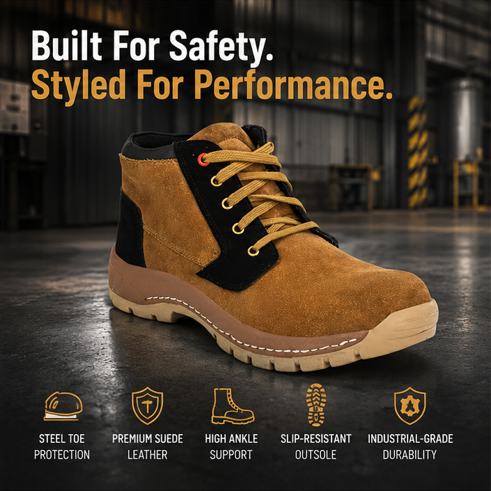 ArmaDuro AD1002 Suede Leather Steel Toe Tan Work Safety Shoes, Size: 6 2