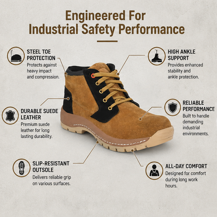 ArmaDuro AD1002 Suede Leather Steel Toe Tan Work Safety Shoes, Size: 6 3