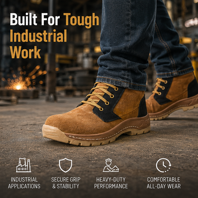 ArmaDuro AD1002 Suede Leather Steel Toe Tan Work Safety Shoes, Size: 6 4
