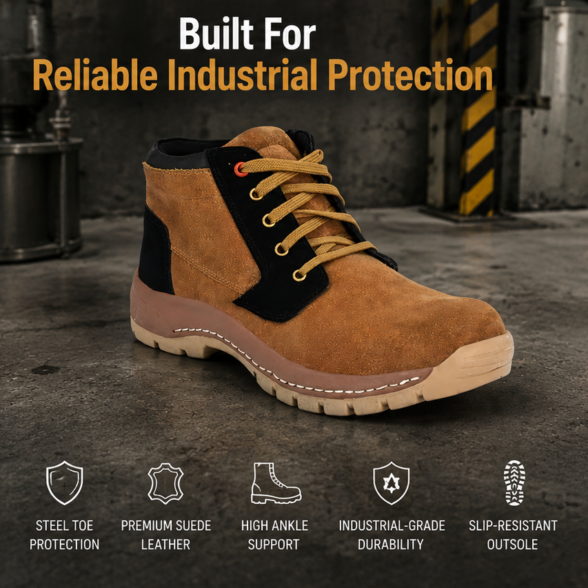 ArmaDuro AD1002 Suede Leather Steel Toe Tan Work Safety Shoes, Size: 6 5