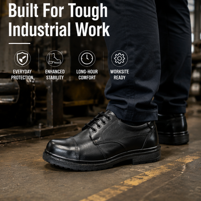 ArmaDuro AD1011 Leather Steel Toe Black Work Safety Shoes, Size: 6 4