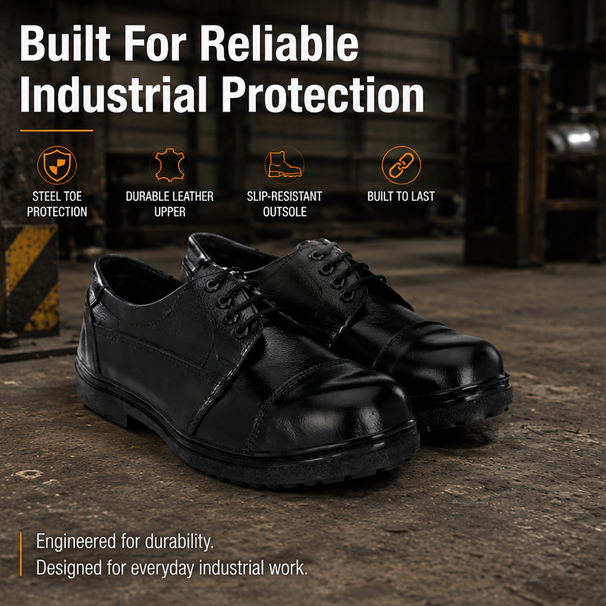 ArmaDuro AD1011 Leather Steel Toe Black Work Safety Shoes, Size: 6 5