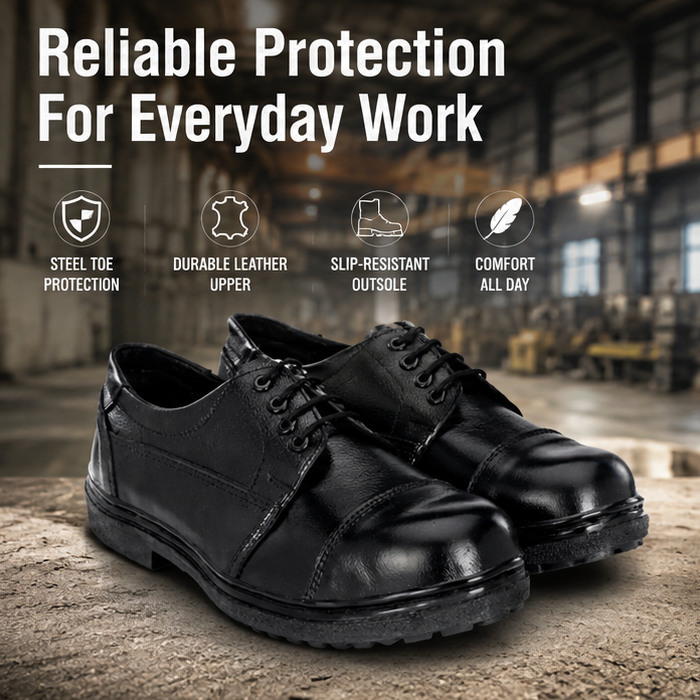 ArmaDuro AD1011 Leather Steel Toe Black Work Safety Shoes, Size: 8 2