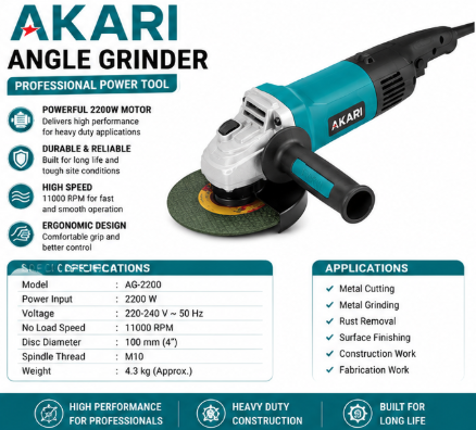 Akari 100mm 850 Watt Powerful Angle Grinder With Long Handle, 0-11000 RPM (APT-AG-LHV) 5