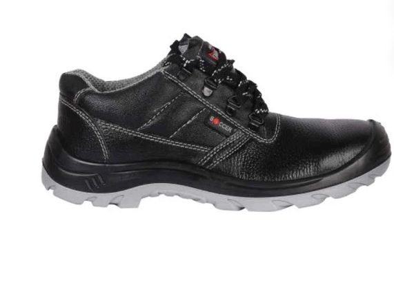 Hillson Soccer Leather Mid Ankle Steel Toe Black Work Safety Shoes, Size: 10 2