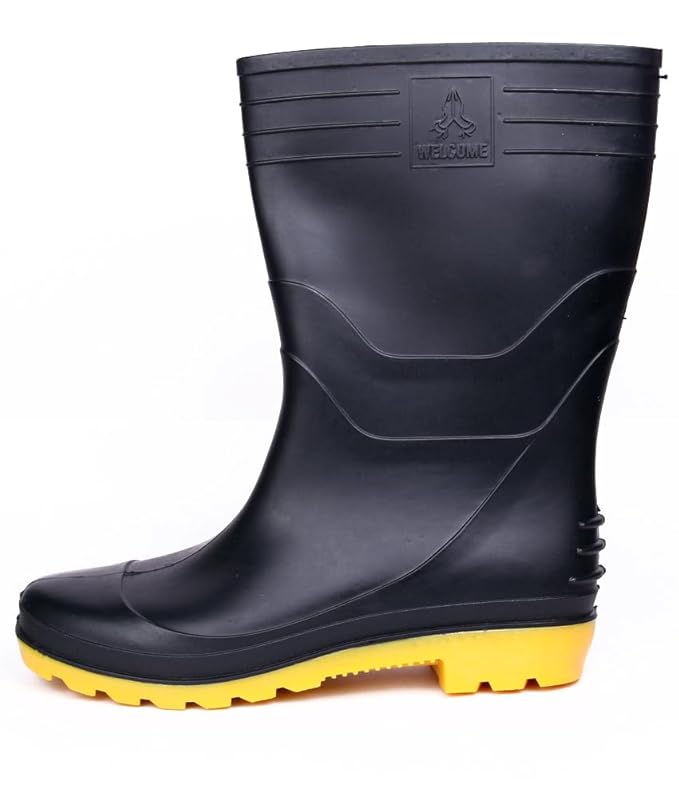 Hillson Welcome Yellow Gumboot, Waterproof, Anti-Skid Safety Gumboot, Black & Yellow(SIZE 7) 3