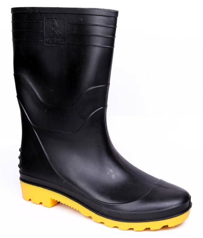 Hillson Welcome Yellow Gumboot, Waterproof, Anti-Skid Safety Gumboot, Black & Yellow(SIZE 7) 4